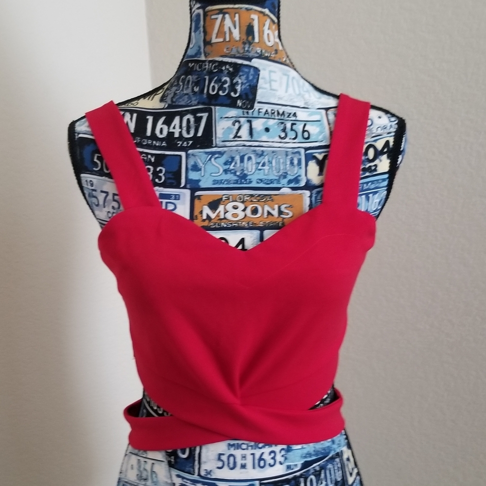 Shein Cut Out Solid Crop Red Tank Top M